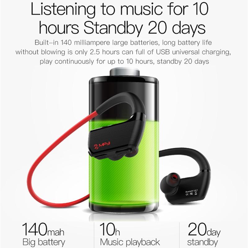 Wireless Sports Bluetooth Earphones - Binaural Hanging Type 5.0 - Red