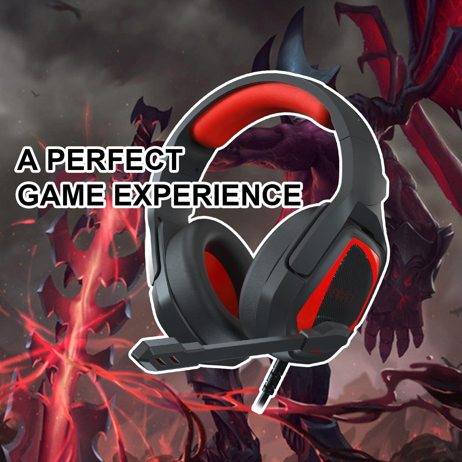 Retractable Mic Gaming Headset 3.5Mm Plug 2.2M Cable - Black Red