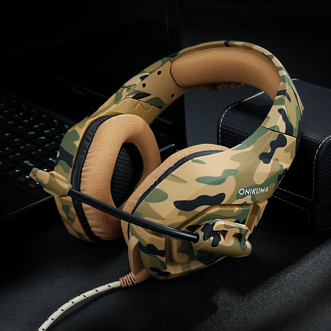 Camouflage Gaming Headset With Noise Canceling Mic - Black Red