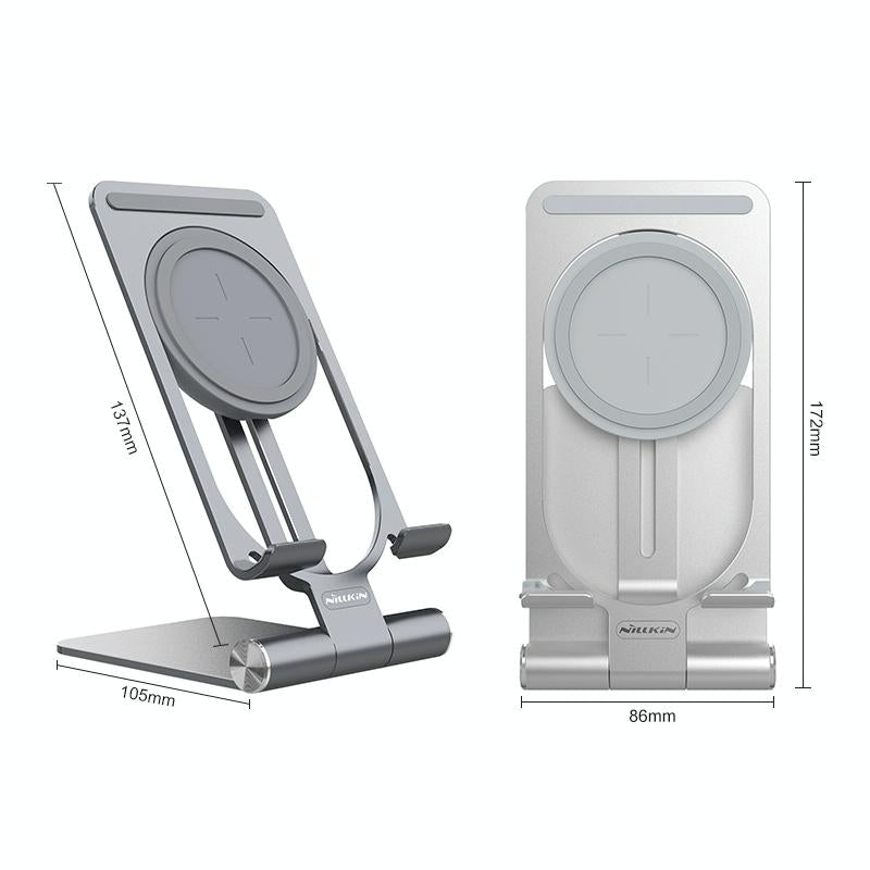 15W Foldable Wireless Charger & Phone Holder - Silver