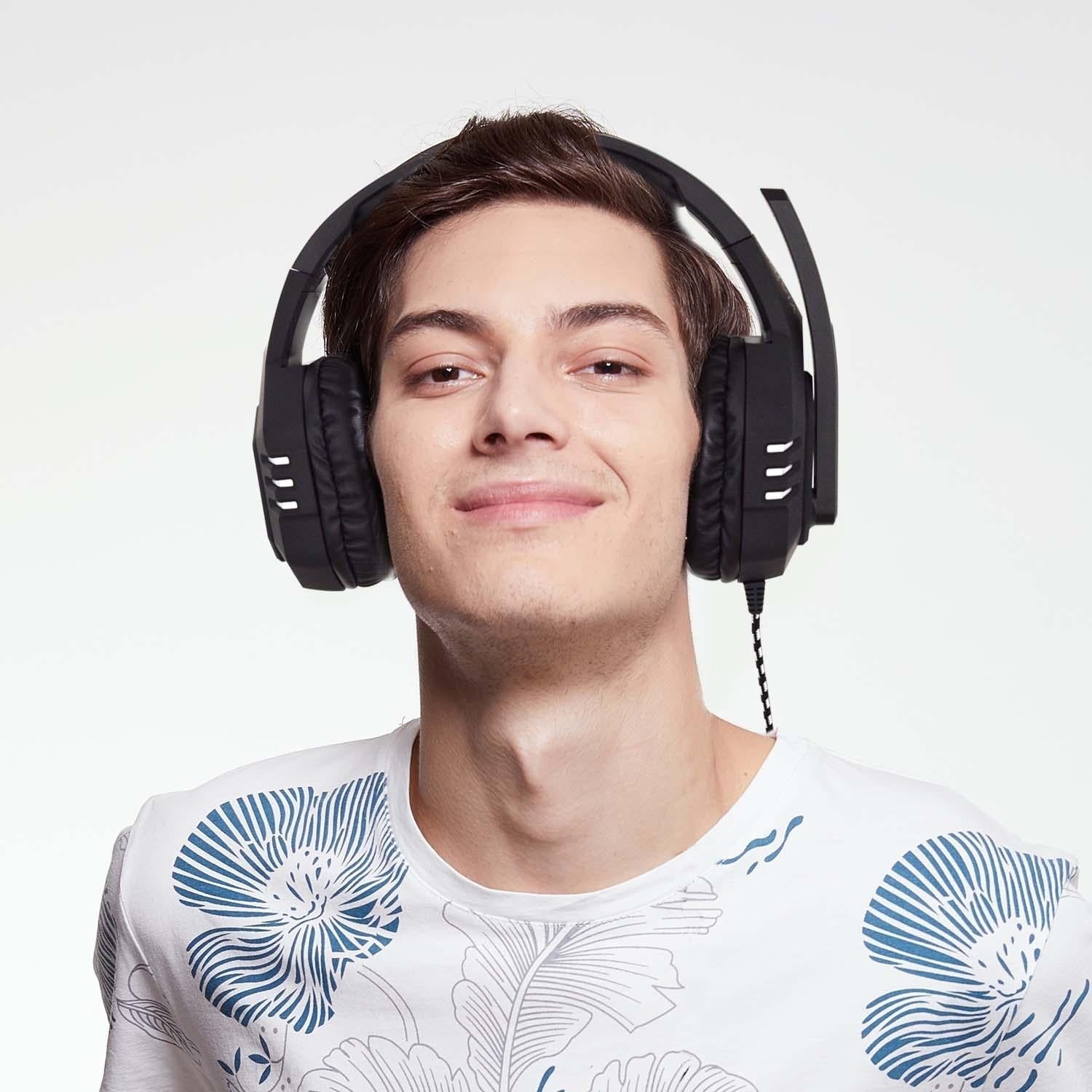 Retractable Mic Gaming Headset 3.5Mm Plug 2M Cable Black Silver