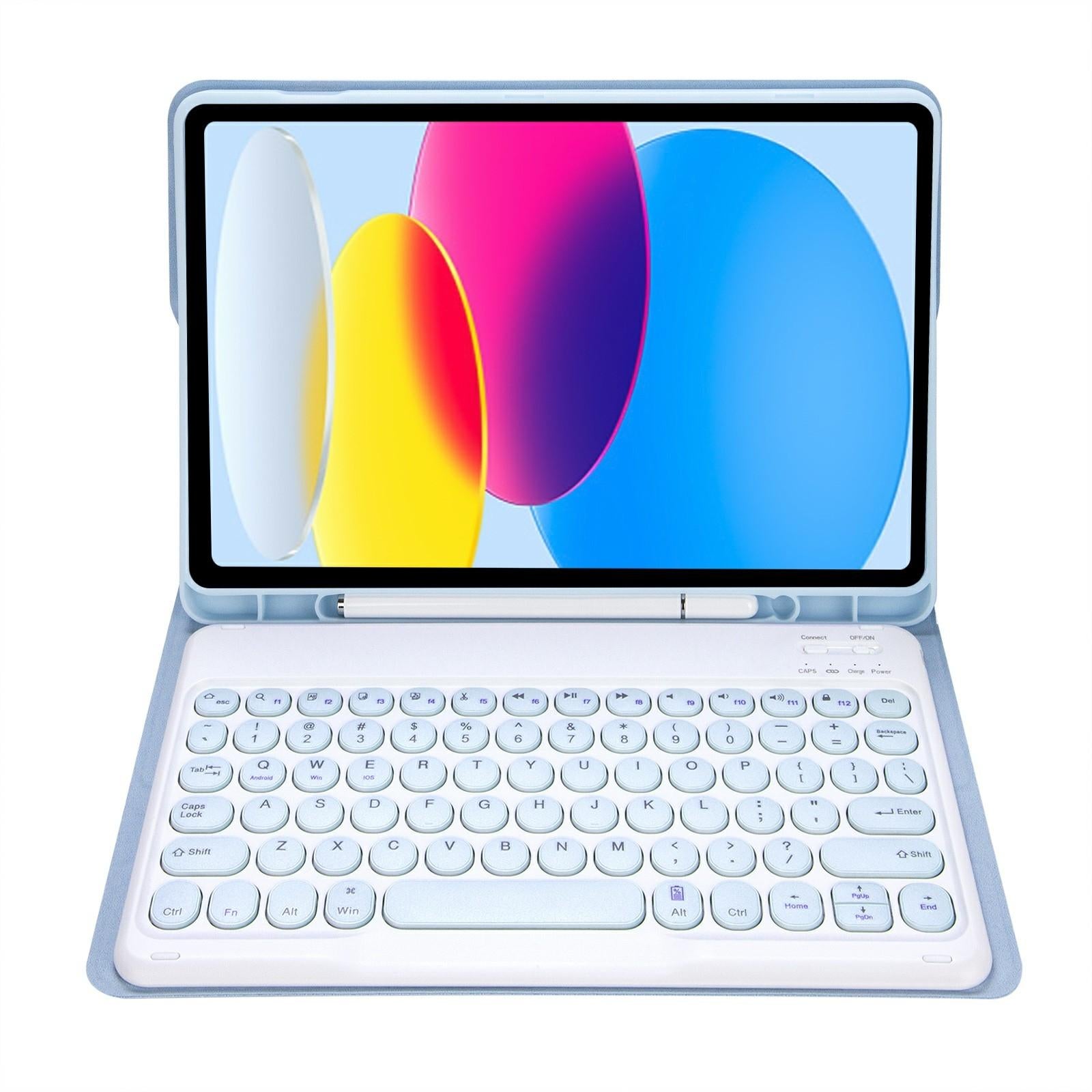 2022 Ipad 10.9 Bluetooth Keyboard Leather Case With Pen Slot - Lambskin Texture - Baby Blue