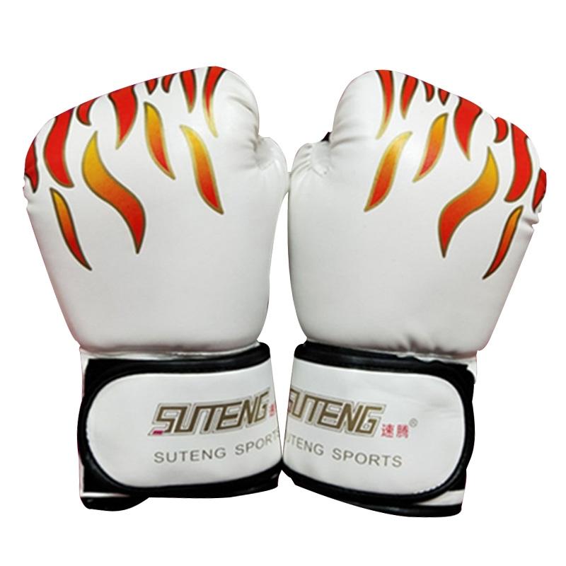 Adult Flame Pattern Pu Leather Boxing Gloves - Fitness - White