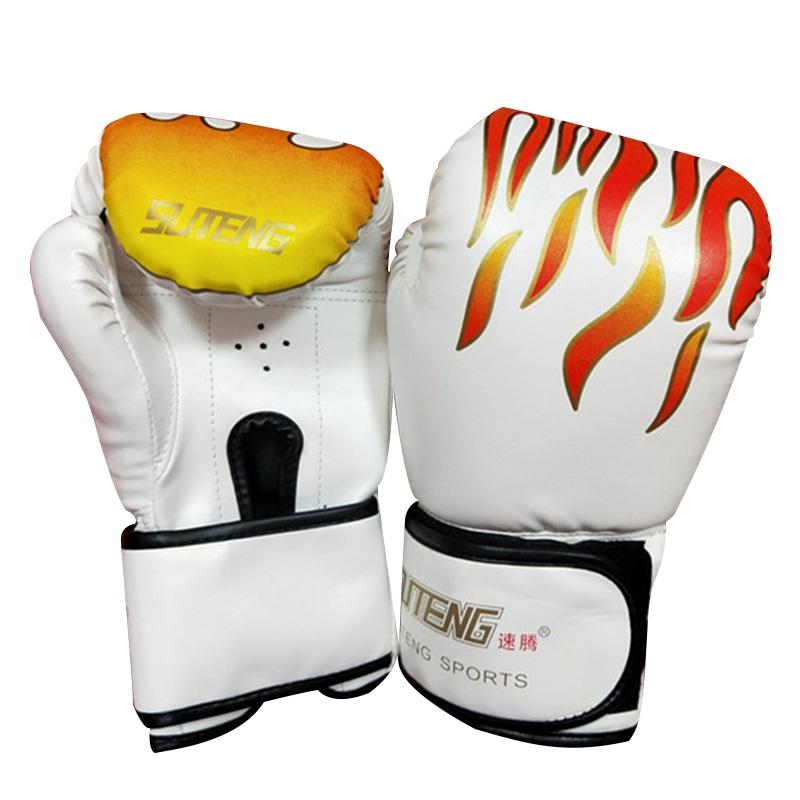Adult Flame Pattern Pu Leather Boxing Gloves - Fitness - White