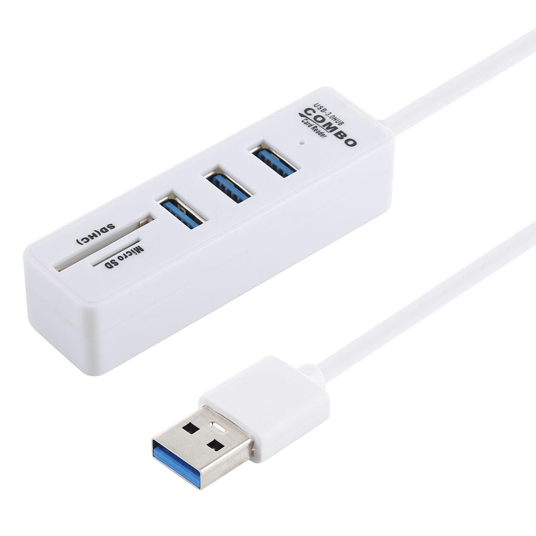 2-In-1 Usb 3.0 Hub Converter + 3X Usb Ports 26Cm Cable White