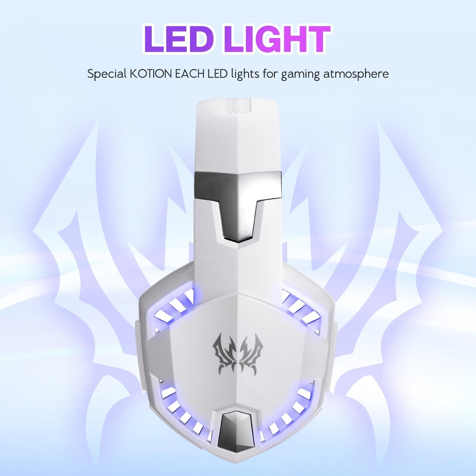 Over-Ear Gaming Headset With Mic Led Light And Stereo Bass For Pc Gamer - White