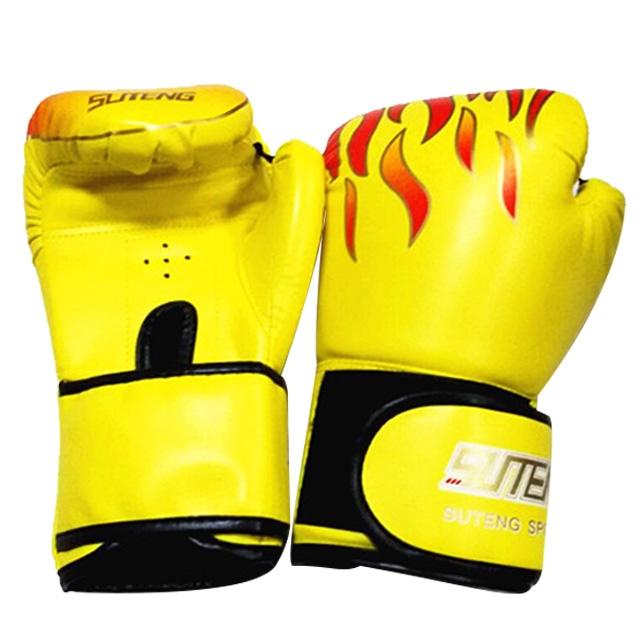 Adult Flame Pattern Pu Leather Boxing Gloves - Yellow