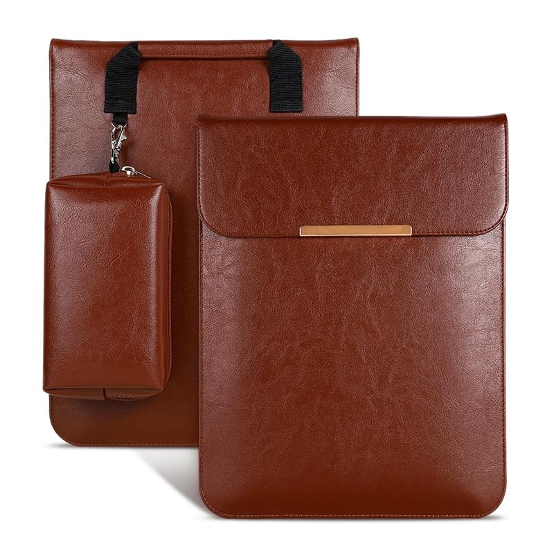13.3 2-In-1 Laptop Sleeve With Mouse Storage In Pu Leather - Brown
