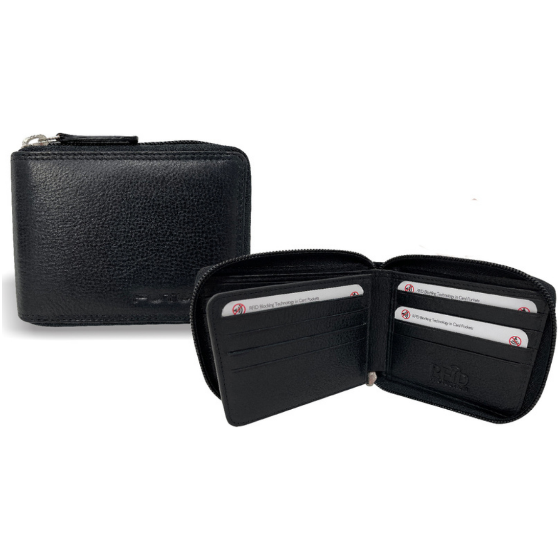 Futura Leather Zip Around Mens Genuine Leather Wallet w/ RFID Protection - Black