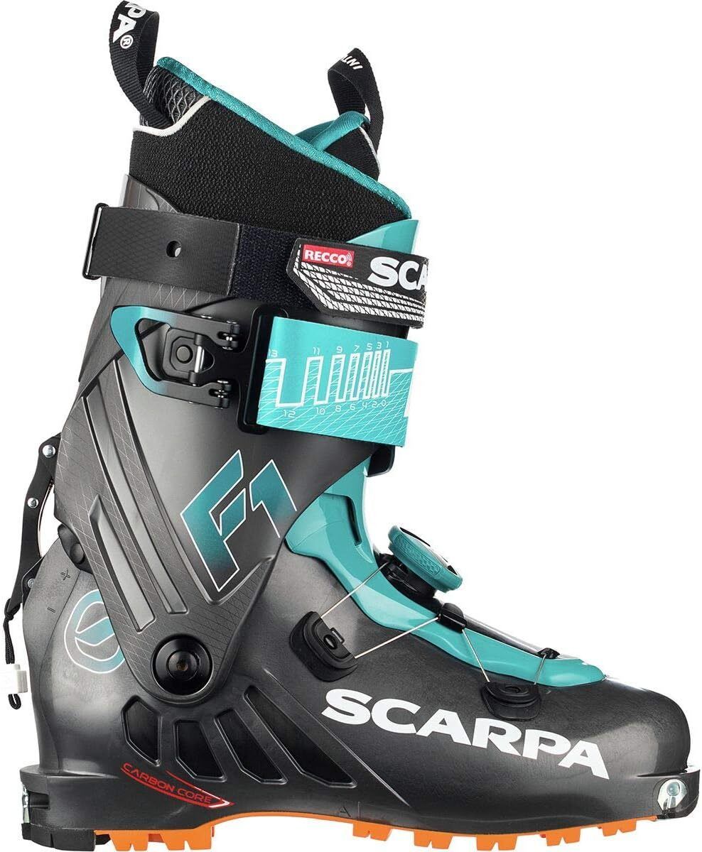 Scarpa Womens F1 Alpine Touring Ski Boots Skiing Snow - Anthacite/Lagoon - 4.5