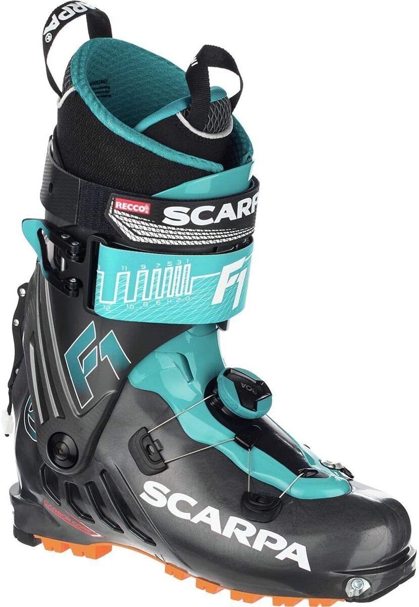 Scarpa Womens F1 Alpine Touring Ski Boots Skiing Snow - Anthacite/Lagoon - 4.5