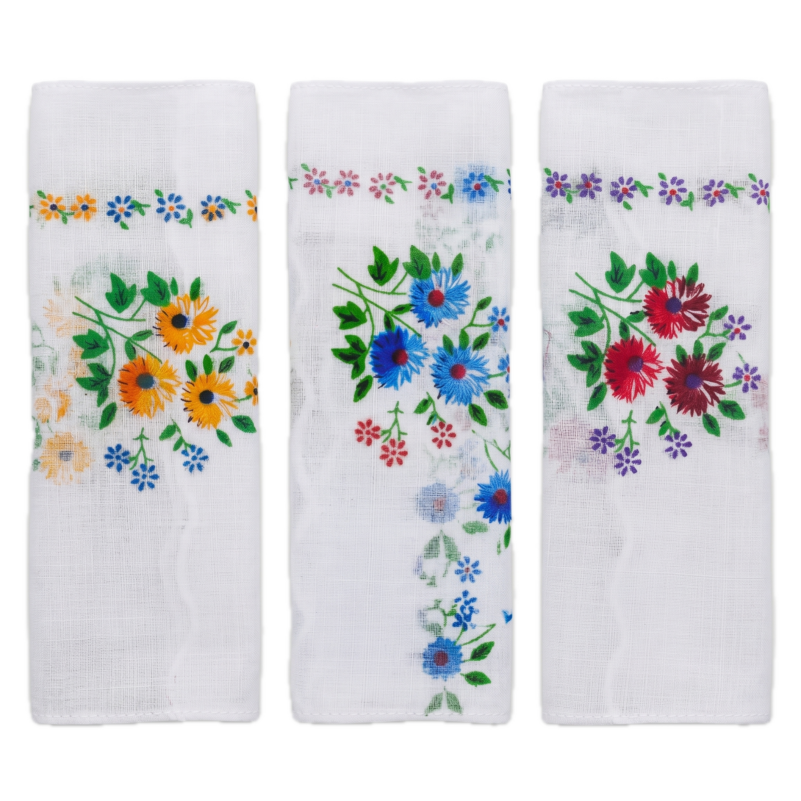 3x Womens Floral Handkerchiefs 100% Cotton Ladies Mix Hanky Pack 30x30cm
