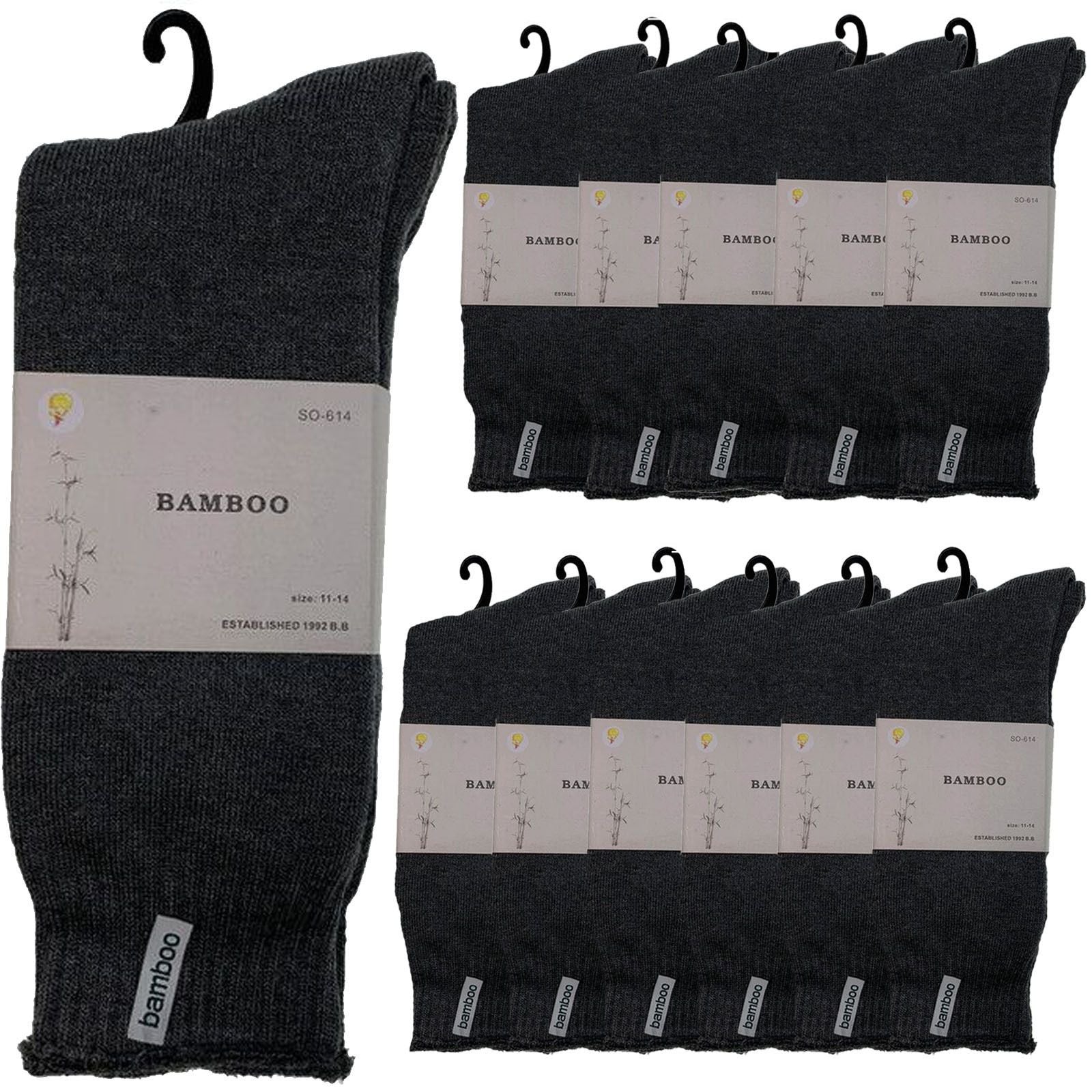 12 Pairs PREMIUM BAMBOO SOCKS Mens Heavy Duty Thick Work Socks BULK Cushion - Charcoal Grey