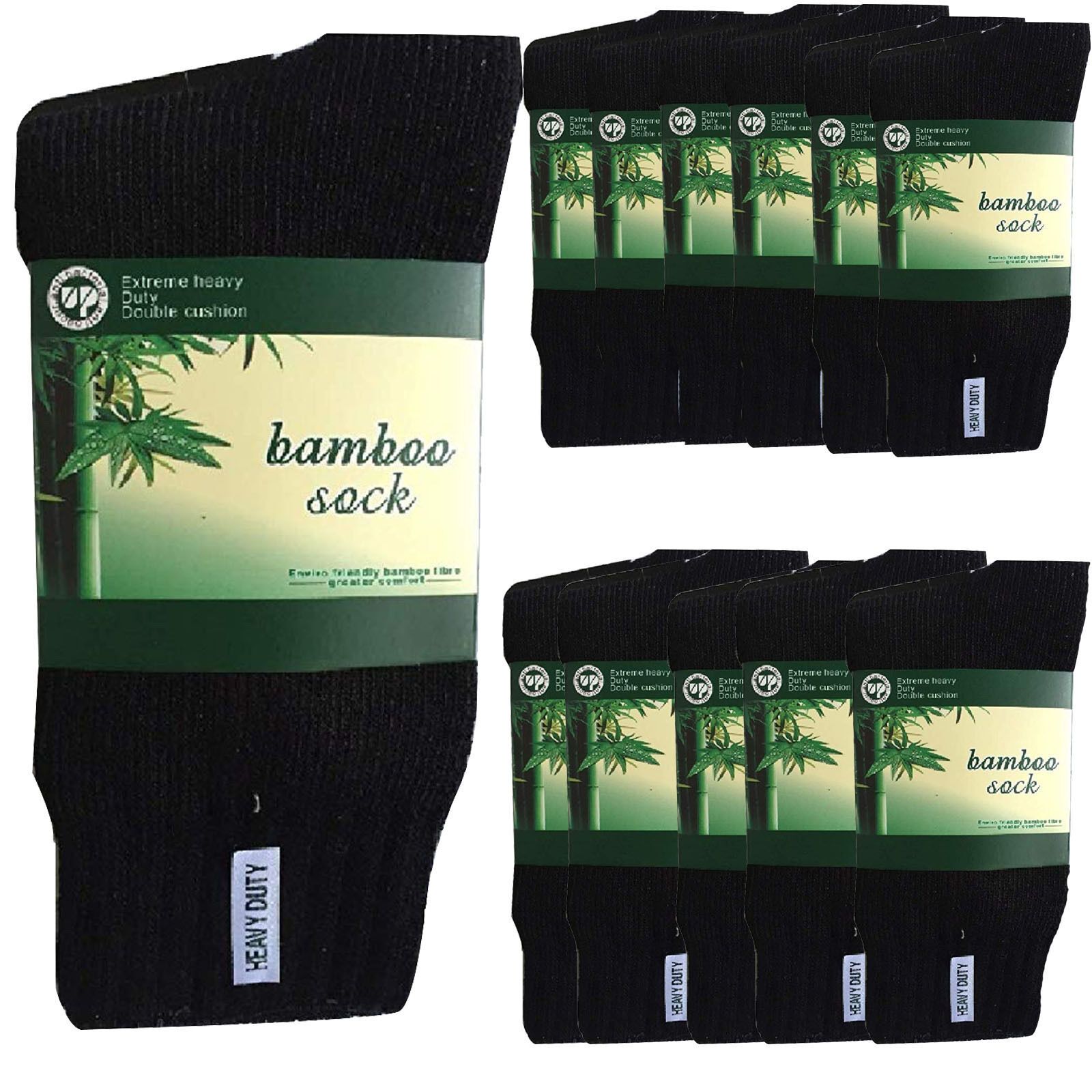 12 Pairs BAMBOO SOCKS Mens Heavy Duty Premium Thick Work Socks Cushion BULK - Black