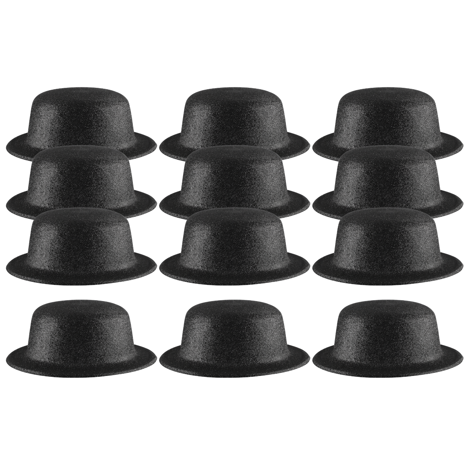 12x GLITTER BOWLER HAT Fancy Party Plastic Costume Cap Fun Dress Up Sparkle BULK - Black