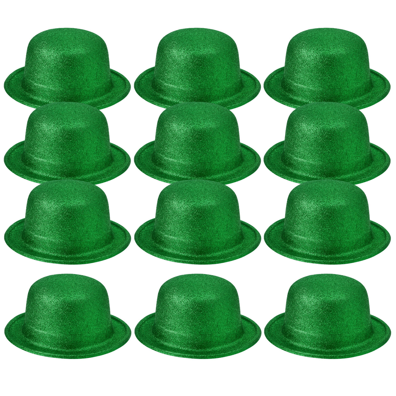 12x GLITTER BOWLER HAT Fancy Party Plastic Costume Cap Fun Dress Up Sparkle BULK - Green