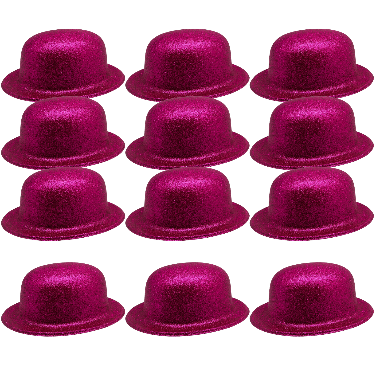 12x GLITTER BOWLER HAT Fancy Party Plastic Costume Cap Fun Dress Up Sparkle BULK - Hot Pink