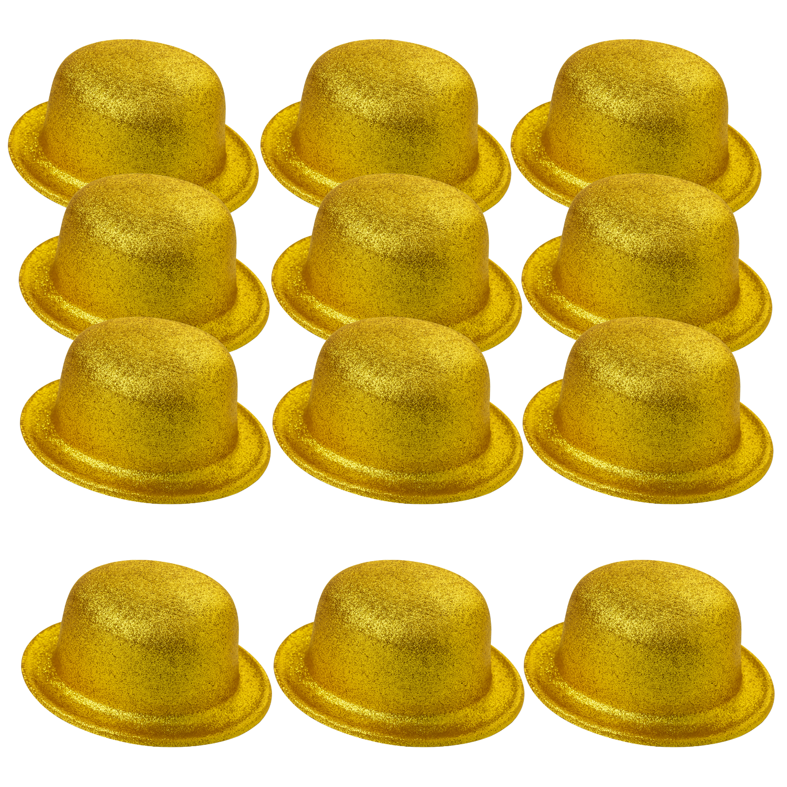 12x GLITTER BOWLER HAT Fancy Party Plastic Costume Cap Fun Dress Up Sparkle BULK - Yellow/Gold