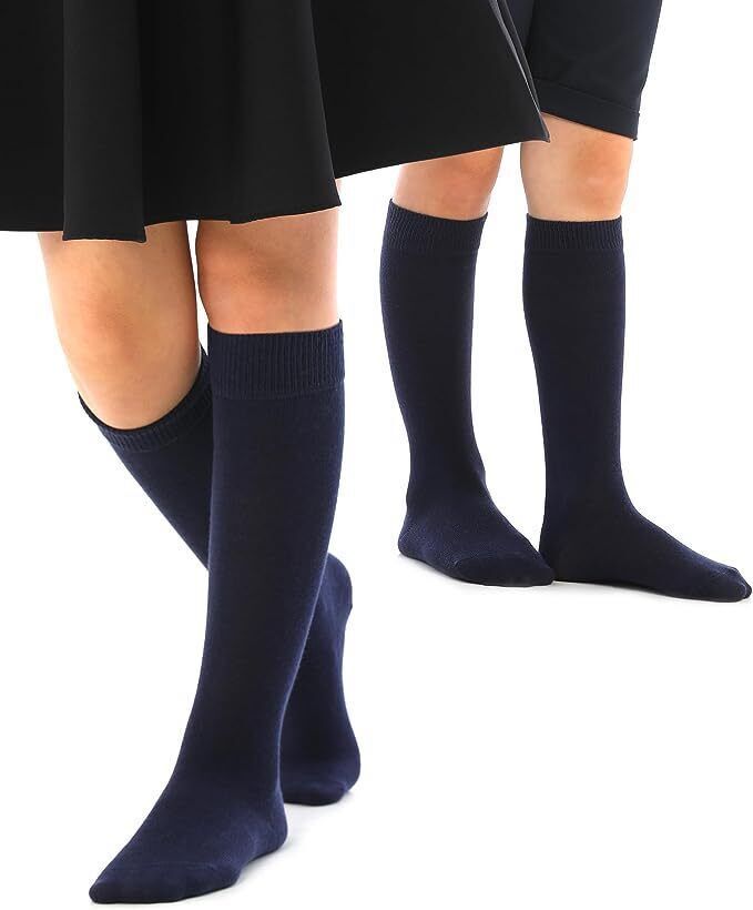 12x Knee High School Socks for Girls Boys Plain Cotton Rich Kids Bulk - Navy