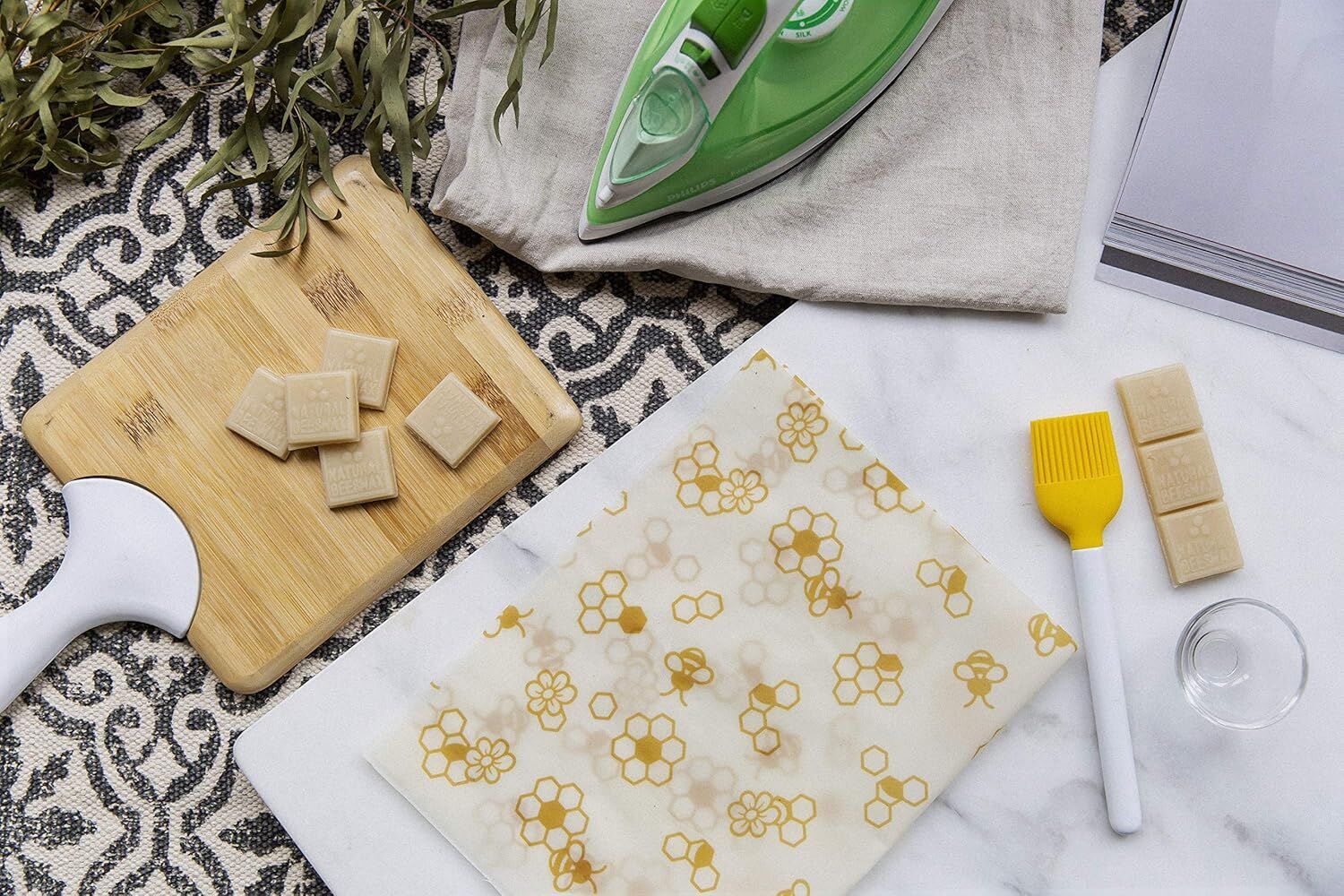 6x Karlstert Natural Beeswax Honeycomb Food Wrap in Honeybee Print 43 x 58.5cm