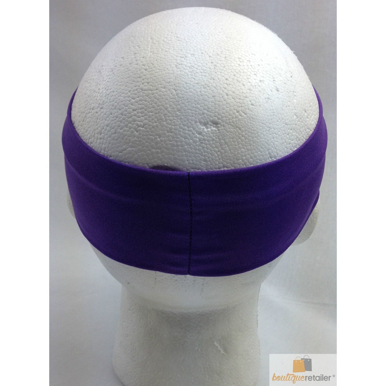 PLAIN HEADBAND Elastic Stretch Sports Yoga Hair Band Unisex 8cm Wide Wrap - Purple