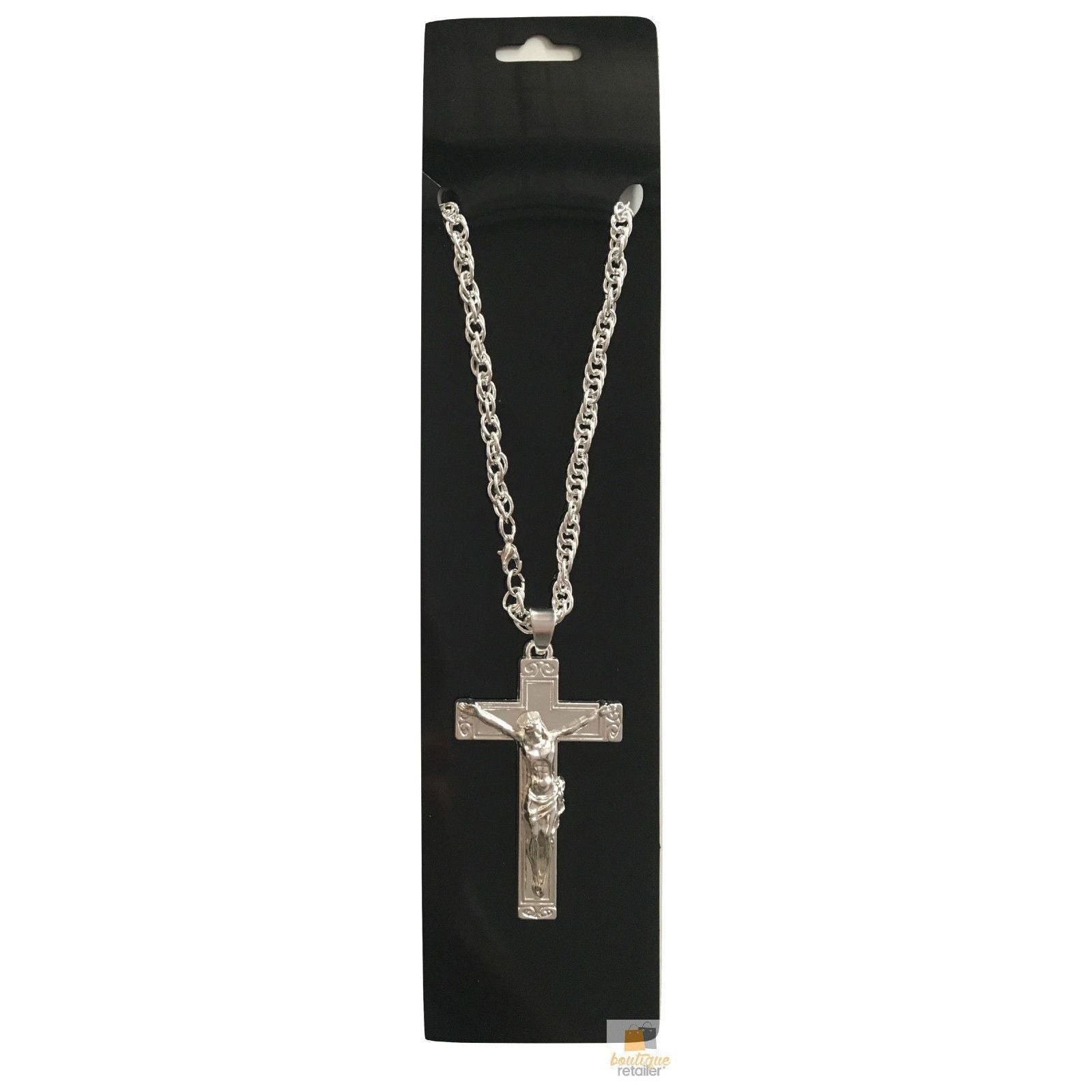 Jesus Christ Metal Necklace Chain Pendant Chain Jewellery Crucifix - Silver