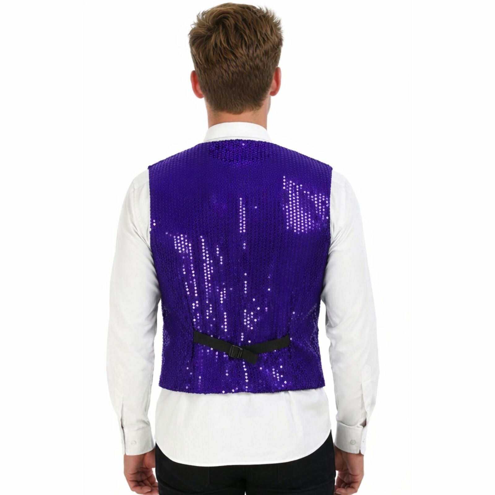 Mens Sequin Vest Waistcoat Disco Sparkle Costume Dance Party One Size - Purple