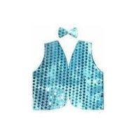 Kids Sequin Vest Bow Tie Set Costume 80s Party Dress Up Waistcoat - Sky Blue