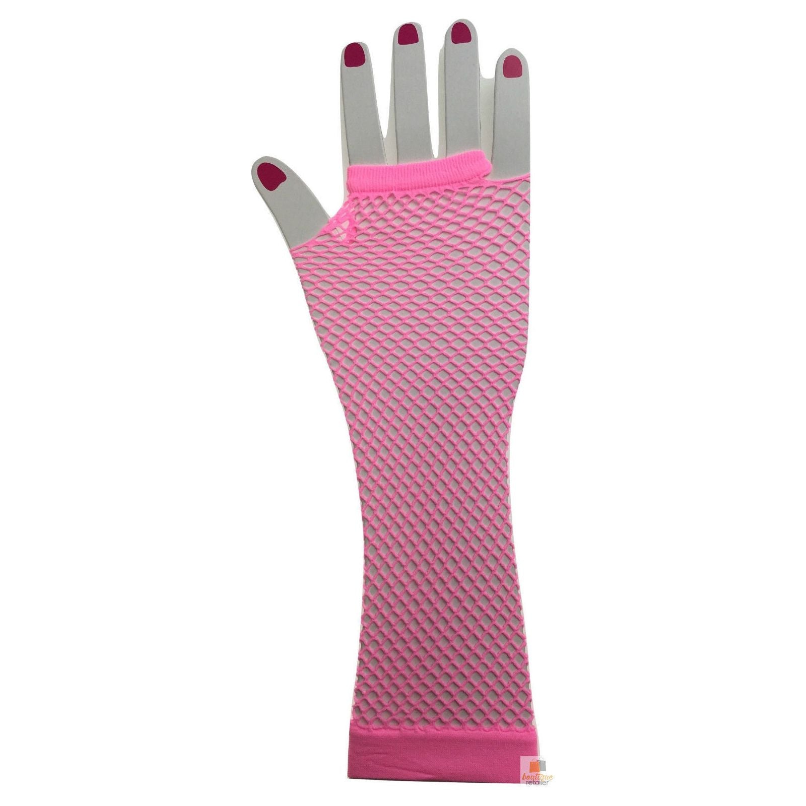 FISHNET GLOVES Fingerless Elbow Length 70s 80s Womens Costume Party Dance - Light Pink - One Size