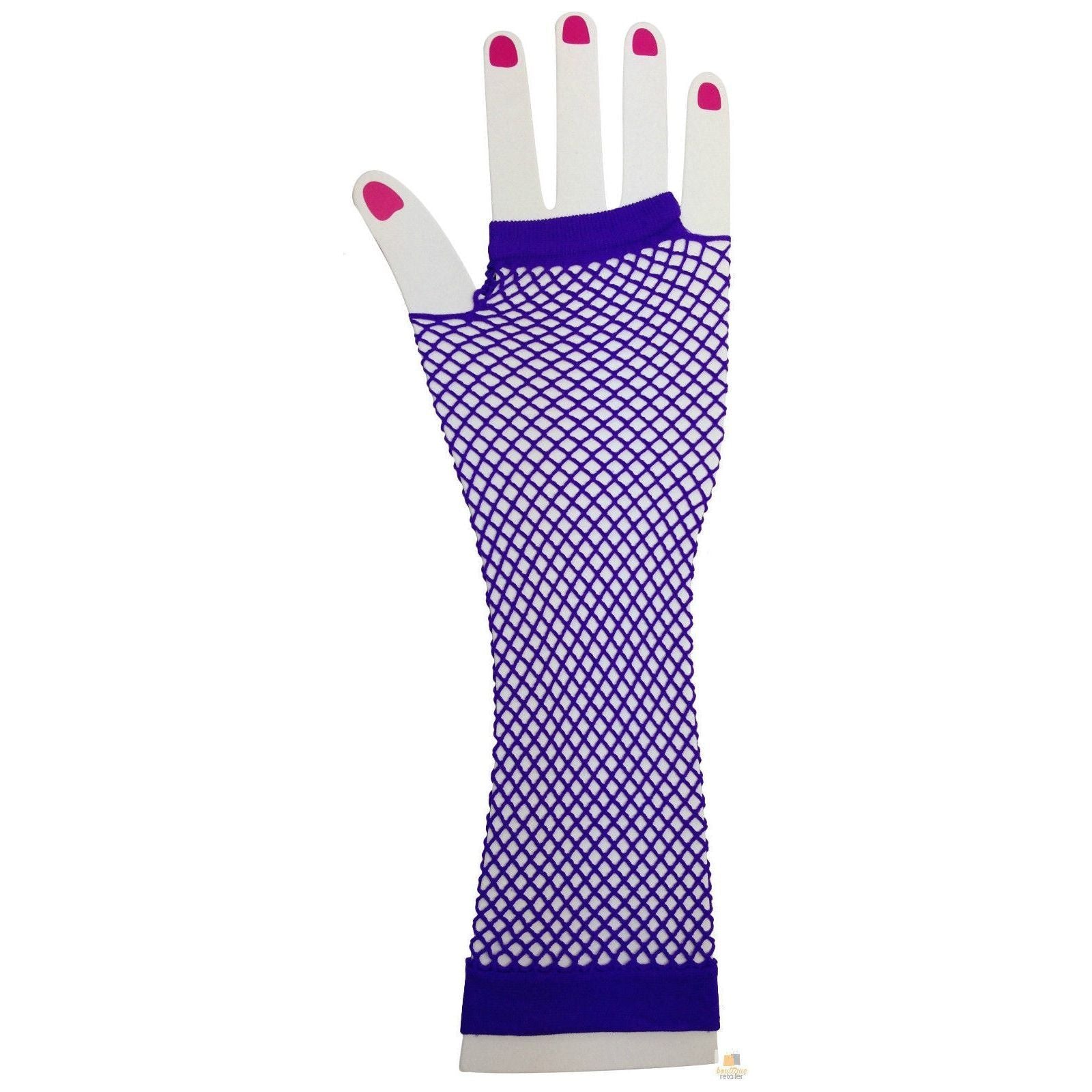 FISHNET GLOVES Fingerless Elbow Length 70s 80s Womens Costume Party Dance - Purple - One Size