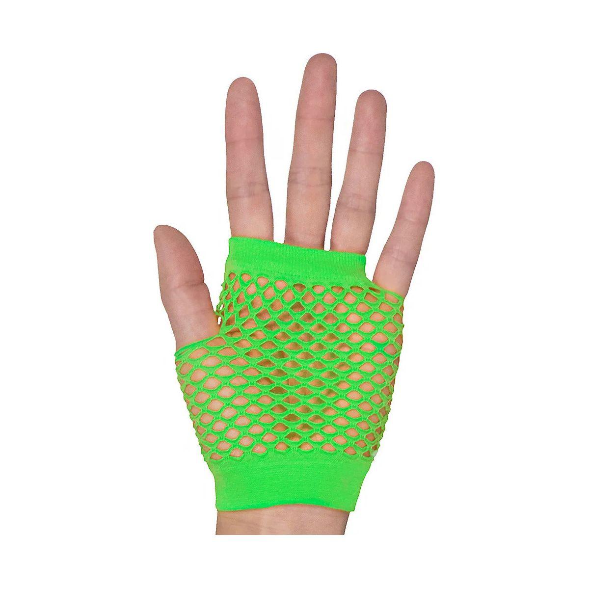 1 Pair Fishnet Gloves Fingerless Wrist Length 70s 80s Costume Party - Neon Green