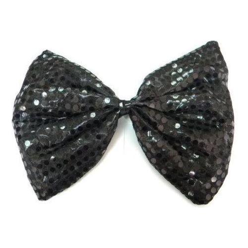 LARGE BOW TIE Sequin Polka Dots Bowtie Big King Size Party Costume - Black
