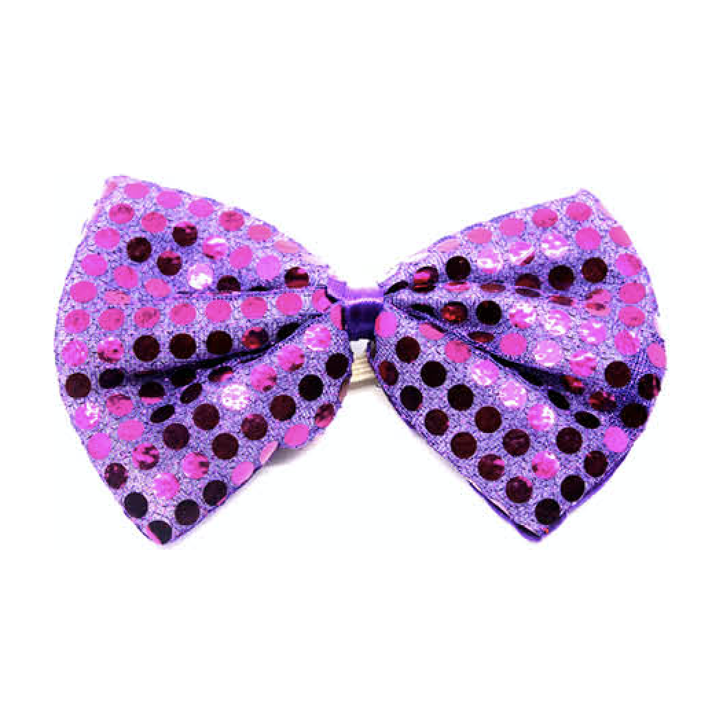 SEQUIN BOW TIE Polka Dots Bowtie Party Unisex Costume 13cm x 9cm Clown - Purple