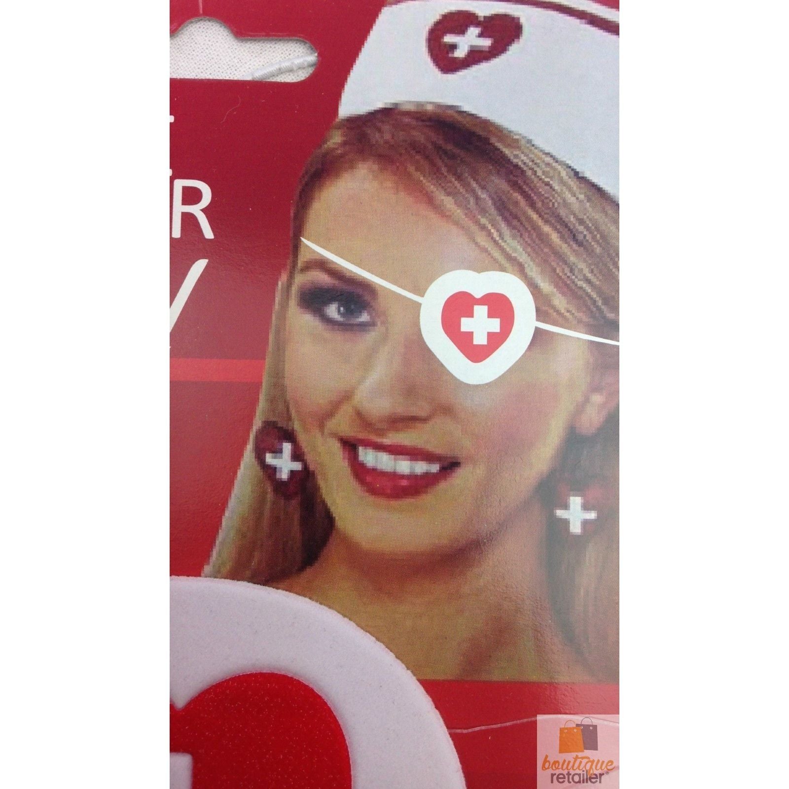 NURSE EYEPATCH Fancy Dress Hospital Heart Costume Ladies Doctor Party
