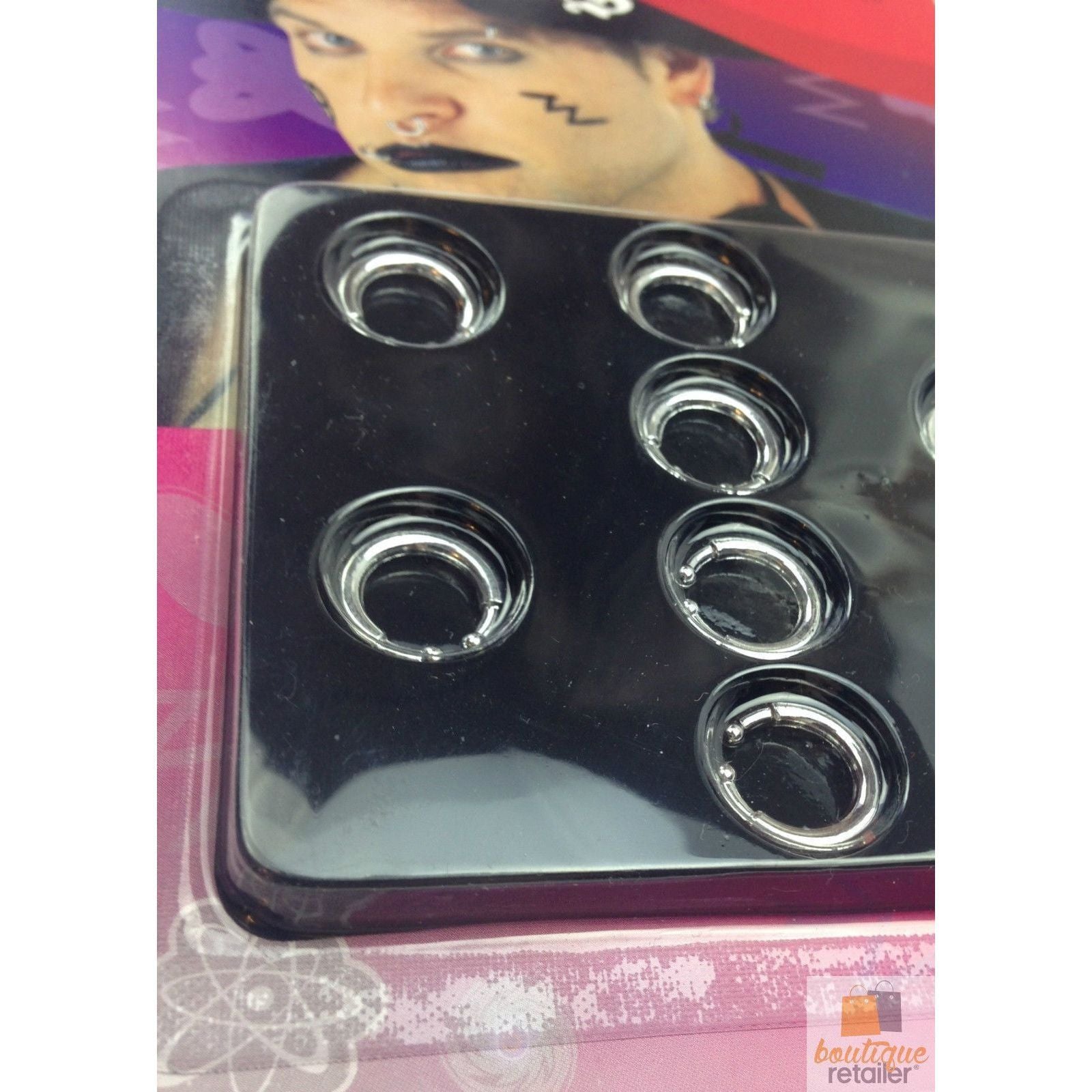 8 BODY PIERCING Fake Rings Costume Nose Earrings Lip Jewellery Clip On Party