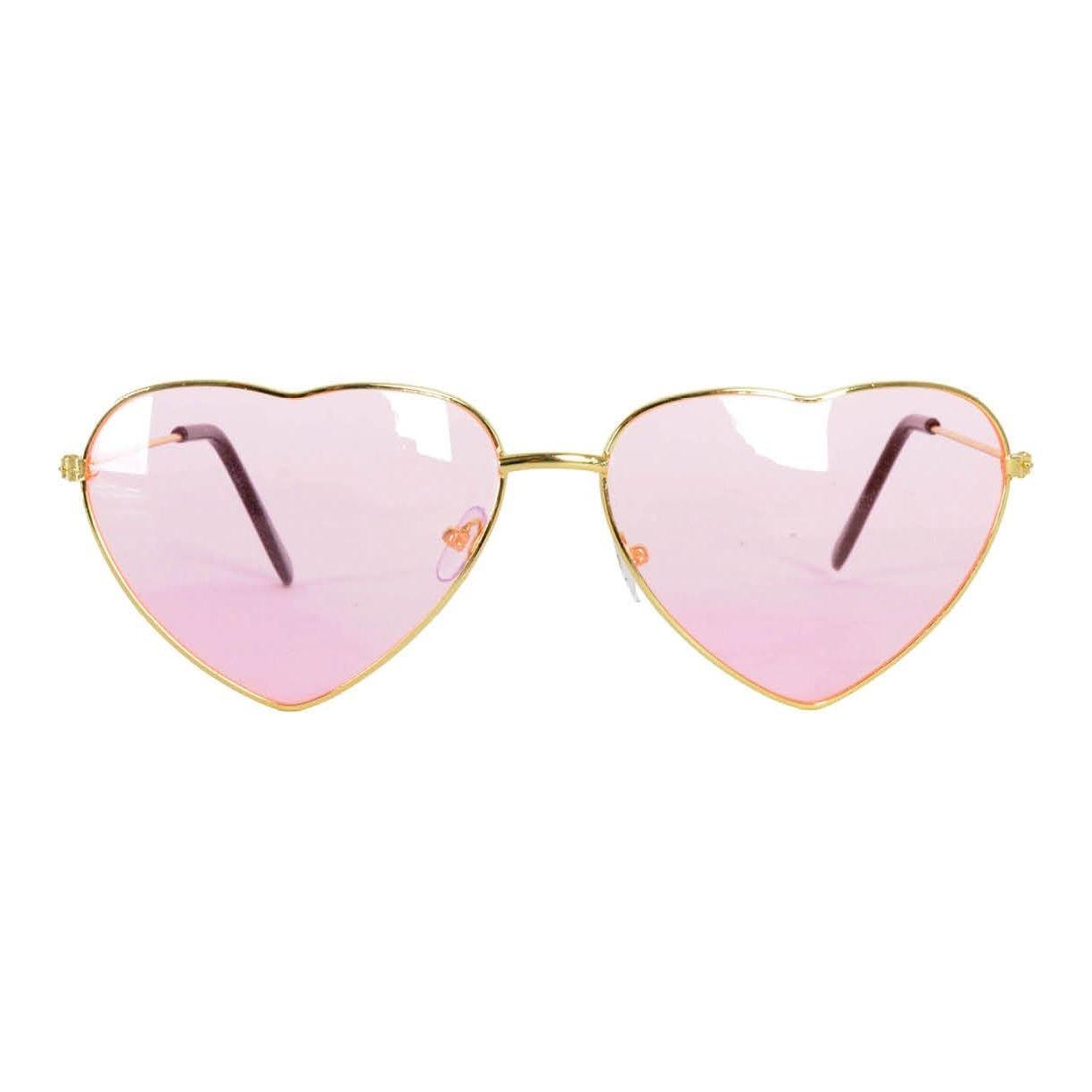 Heart Sun Glasses Metal Frame Party Costume Love Sunnies - Light Pink