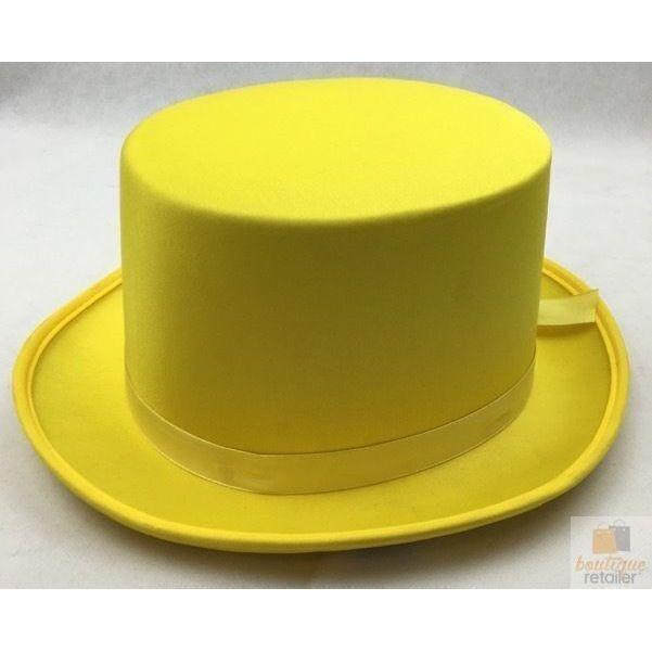 SATIN TOP HAT Costume Party Cap Fancy Dress Trilby Fedora One Size - Yellow