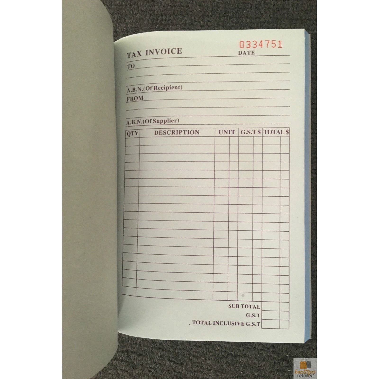 TAX INVOICE BOOK 50 Page Duplicate Statement Carbonless Quote