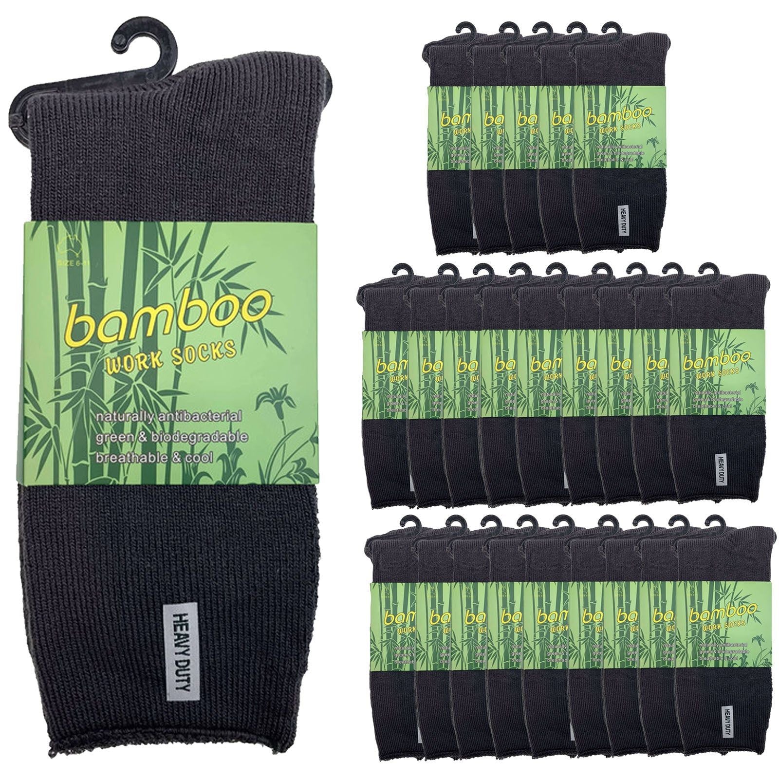 24 Pairs PREMIUM BAMBOO SOCKS Mens Heavy Duty Thick Work Socks Cushion BULK - Charcoal Grey - 11-14
