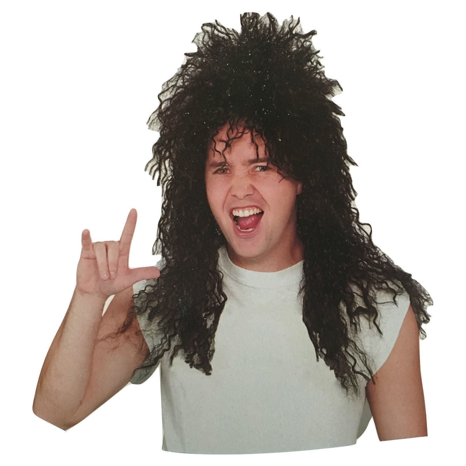 Mens Rock Hip Hop Wig Punk Rockstar 80s Party Costume Dude Bogan Curly
