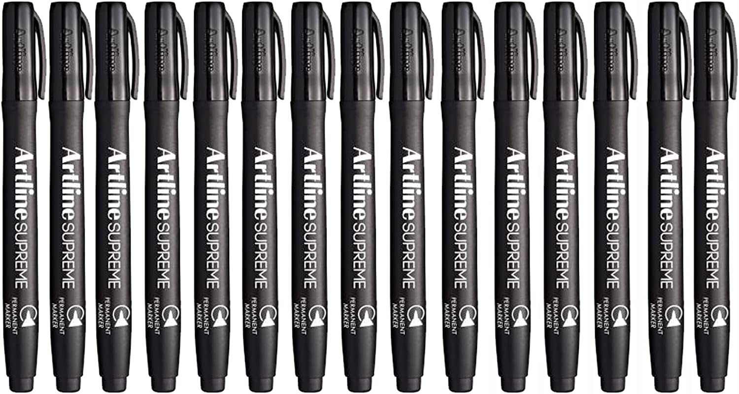 12x Artline Supreme Permanent Markers 0.4mm - Black Bulk Pack