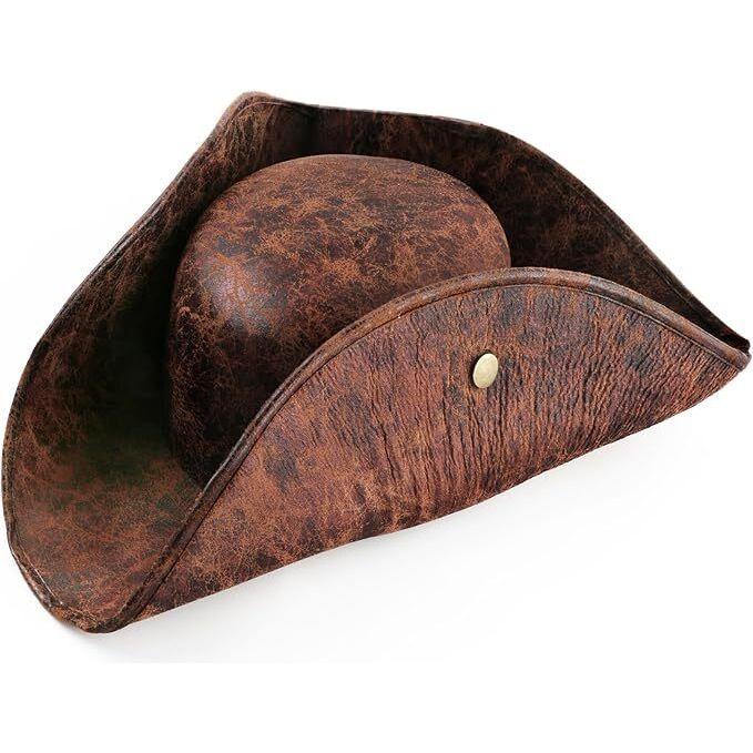 Durashape Brown Pirate Tricorn Hat Tri-Corner Faux Leather Captain Cowboy Costume