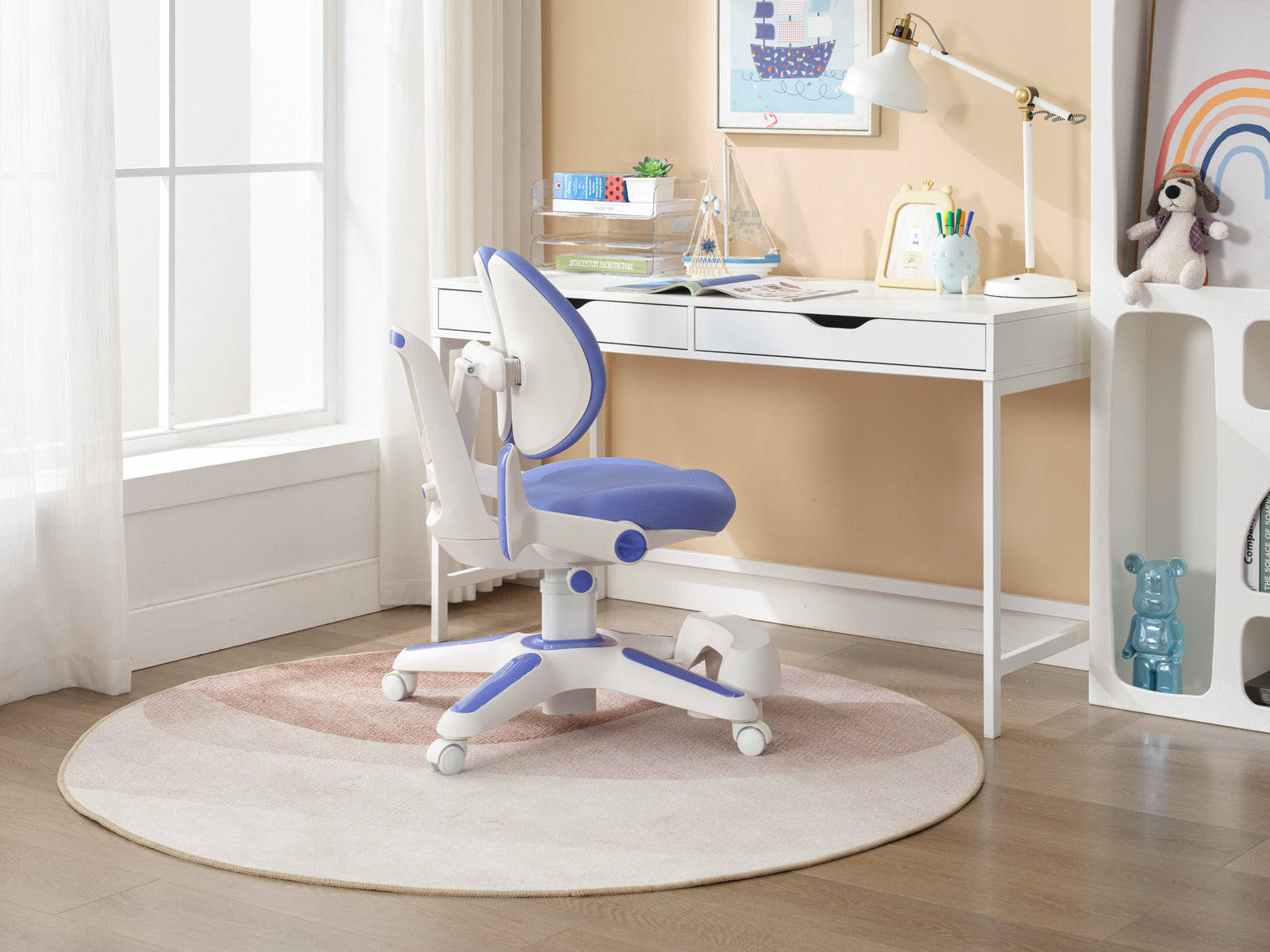 Ergonomic Children Kids Study Chair Set of 4 Height Adjustable - Blue