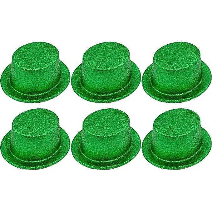 6x Glitter Top Hat Fancy Party Plastic Costume Tall Cap Fun Bulk - Green