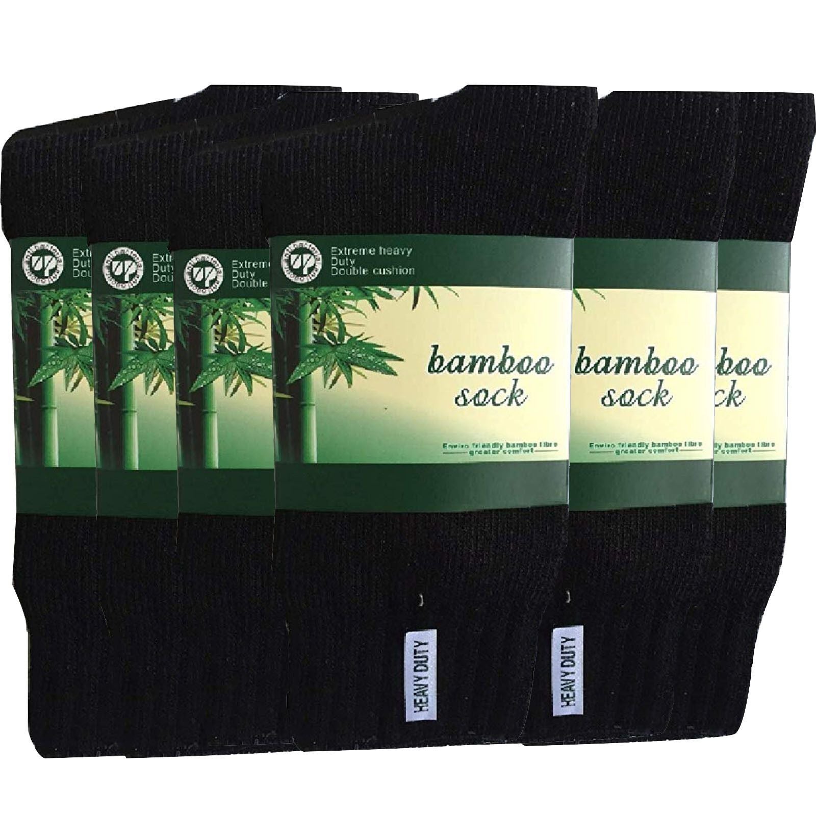 6 Pairs BAMBOO SOCKS Mens Heavy Duty Premium Thick Work Socks Cushion BULK - Black