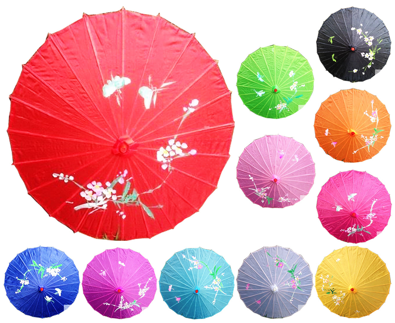 6x PARASOL UMBRELLA Chinese Japanese Bamboo Flower Pattern 80cm Large BULK - Assorted Colour Pack