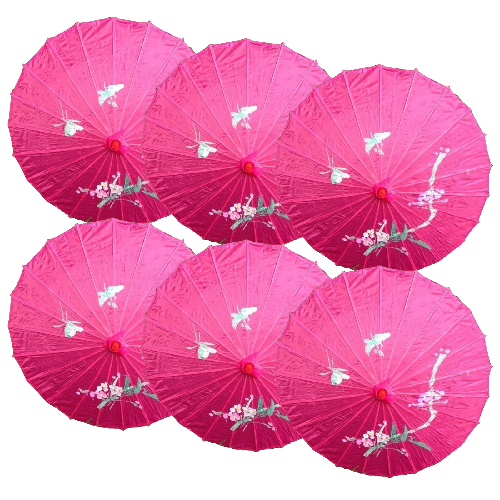 6x PARASOL UMBRELLA Chinese Japanese Bamboo Flower Pattern 80cm Large BULK - Hot Pink