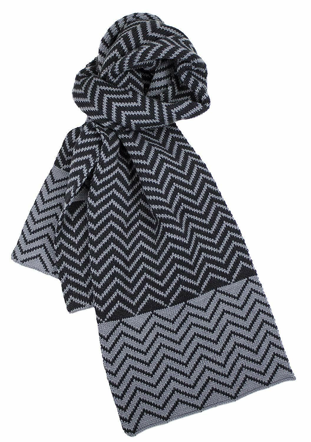 Dents Zig Zag Two-Tone Knit Scarf Warm Winter Ski - Black/Charcoal