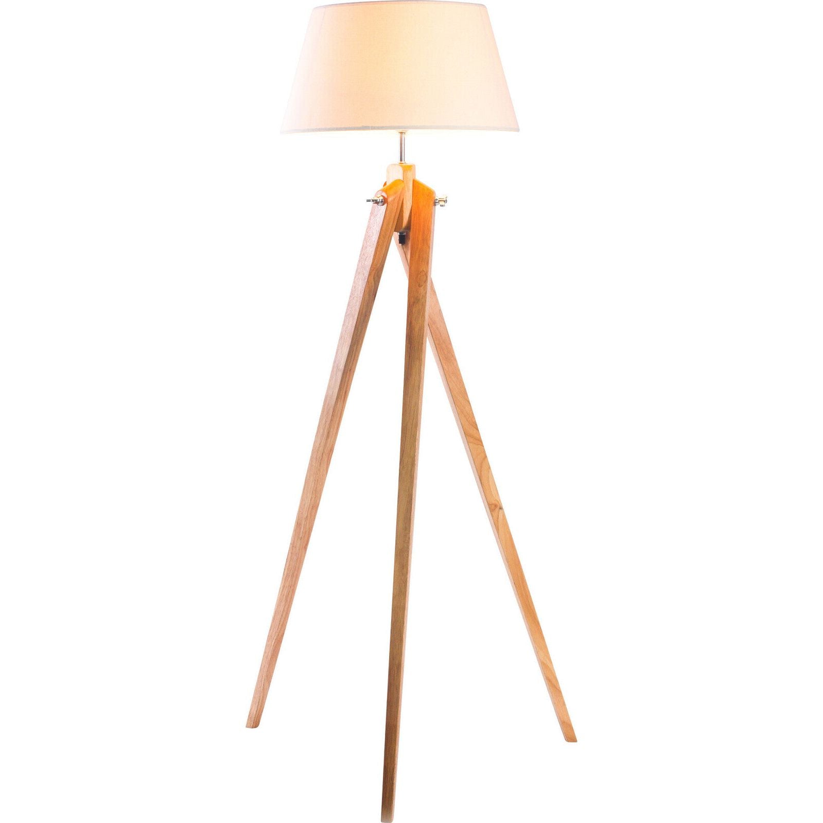 Large Tripod Floor Lamp Linen Shade Modern Bamboo Wooden Retro Twist Light