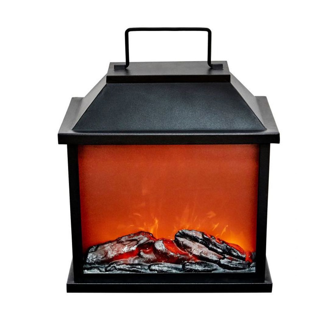 31.5cm LED Fireplace Metal/Glass Lantern Home Decor (Battery Operated) - Large